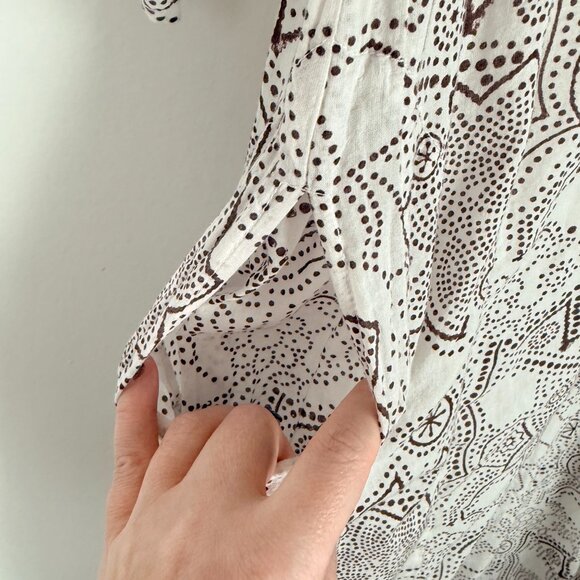 Roller Rabbit Printed 3/4 Sleeve Kurta Long Pockets White Brown Size XS EUC - Picture 6 of 12